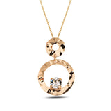 Sterling Silver Hammered Double Ring Necklace - Swarovski Crystal Statement