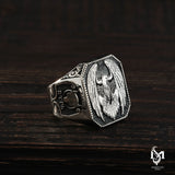 Sterling Silver Men's Ring - Symbolic Eagle & Wolf Motif