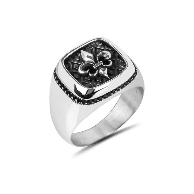 Sterling Silver Black Zirconia Ring - Elegant Giglio Lily Design