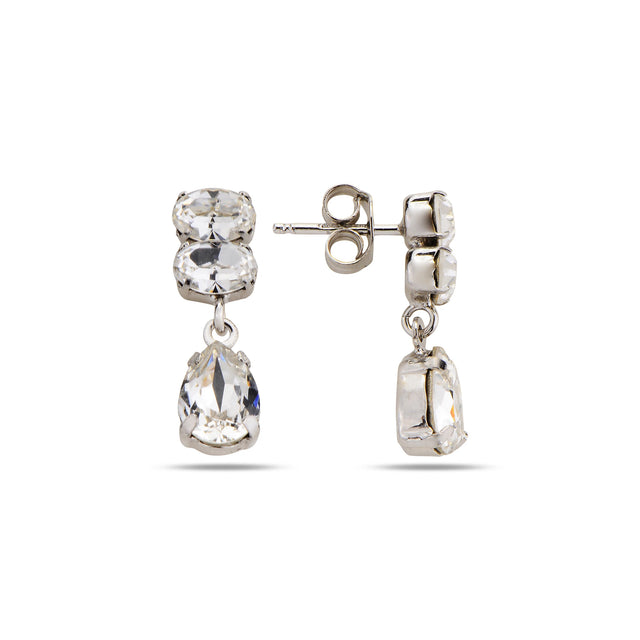 Sterling Silver Three Stone Dangle Earrings with Swarovski Crystals