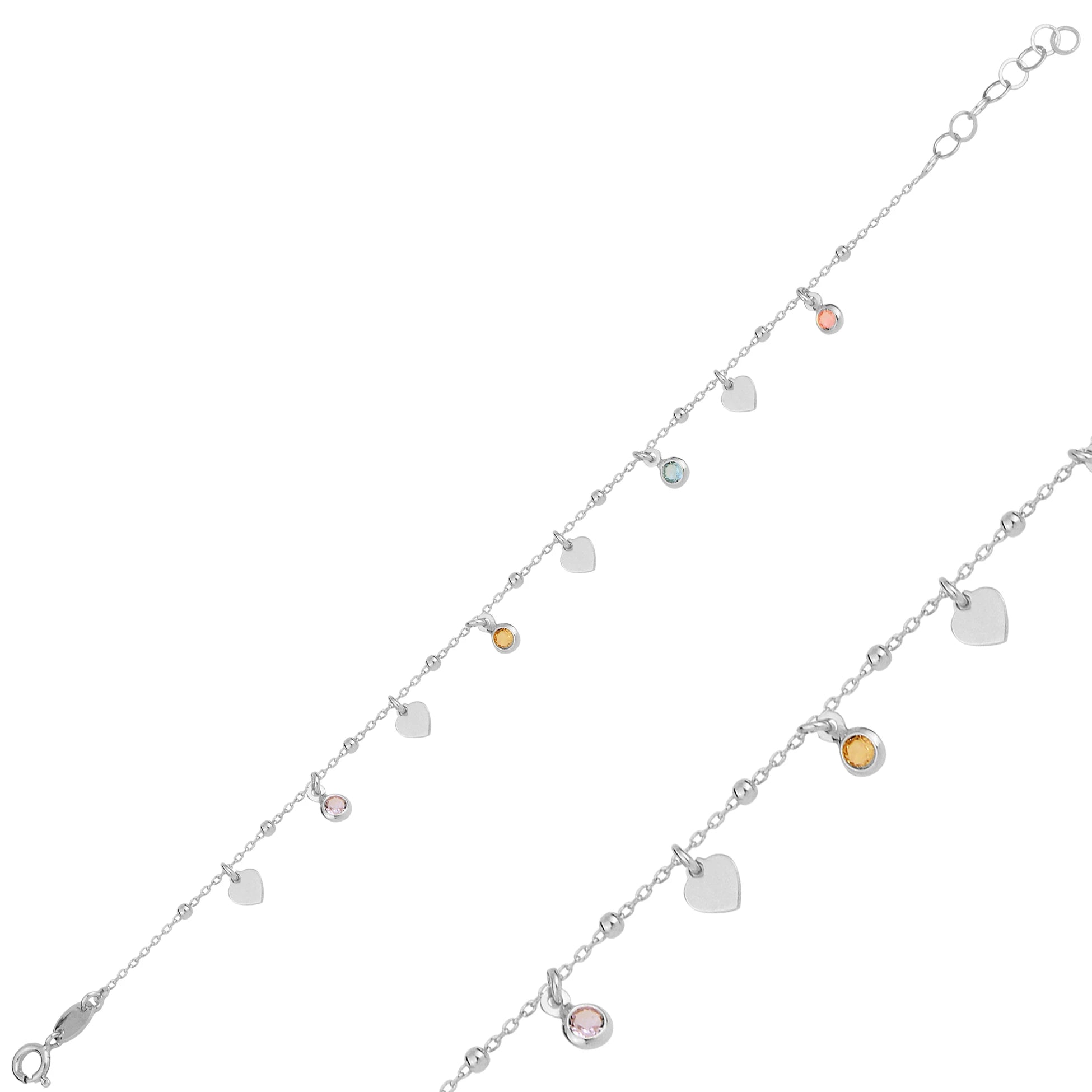 Crystals & Polished Metal Bracelet - Elegant Heart Charm Design