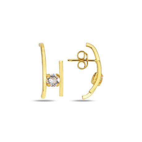 Sterling Silver Yellow Gold Plated Hoop Earrings - Crystal Trio