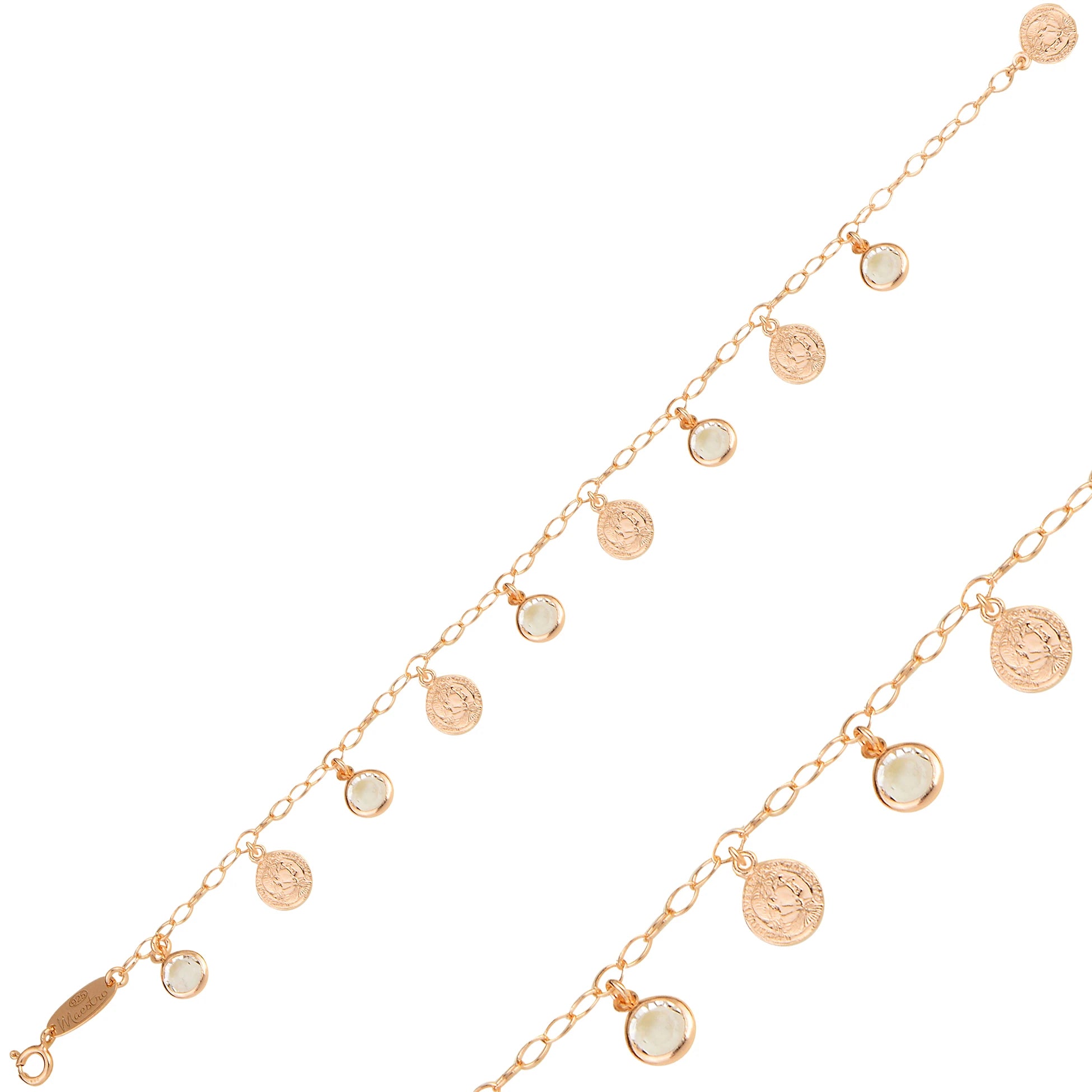 Elegant Dangling Charm Bracelet - Row of Coin-Inspired Discs
