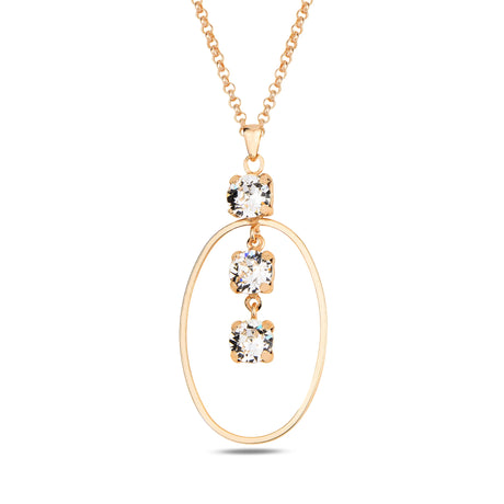 Sterling Silver Oval Necklace - Rose Gold & Swarovski Crystal