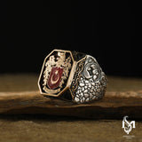Anillo de Plata de Ley para Hombre - Diseño Audaz de Lobo Gris y Estrella Creciente
