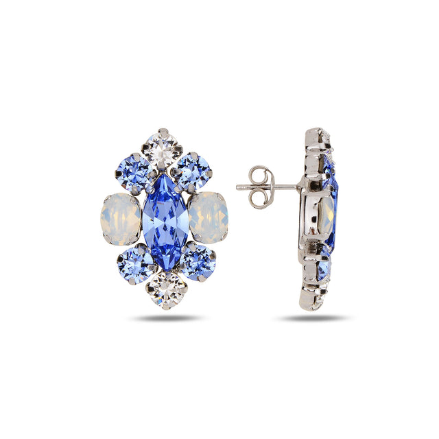 Sterling Silver Rose Gold Plated Aquamarine Crystal Earrings - Feminine Design