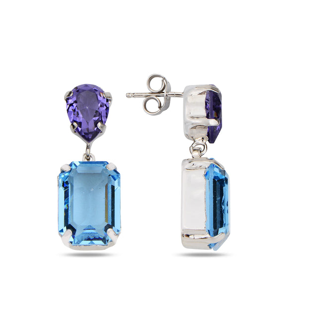 Sterling Silver Drop Earrings - Modern Emerald Cut Swarovski Crystal