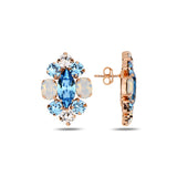Sterling Silver Rose Gold Plated Aquamarine Crystal Earrings - Feminine Design
