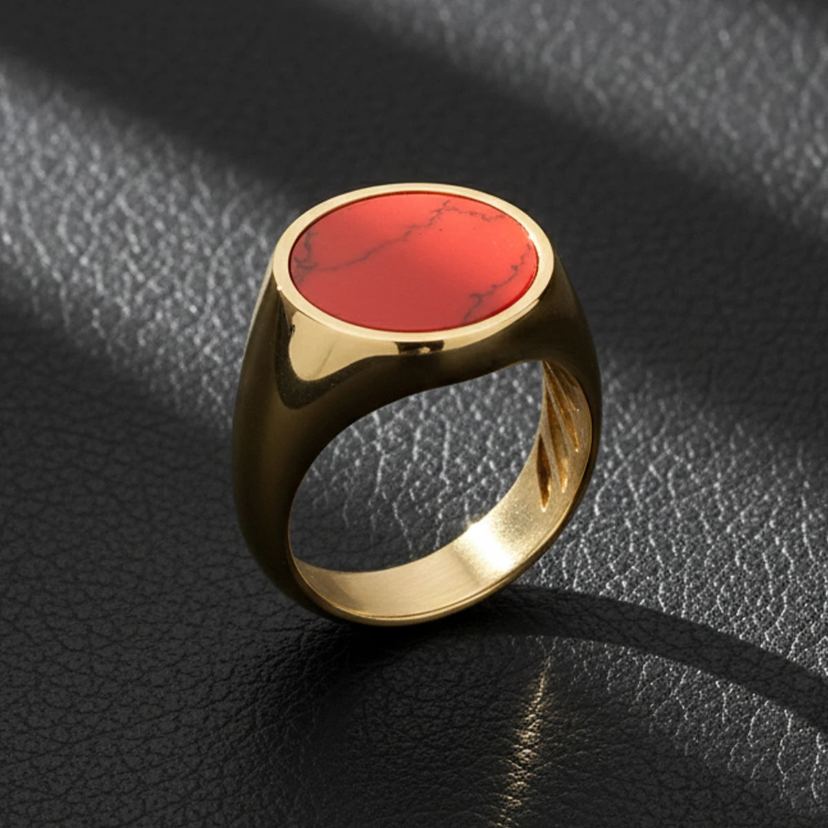 18K Gold Plated Coral Stone Ring - Elegant Ocean-Inspired Design