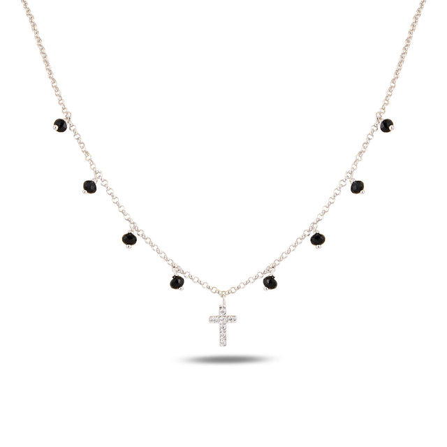 Fine Metal Cross Pendant Necklace - Delicate Perlina Design