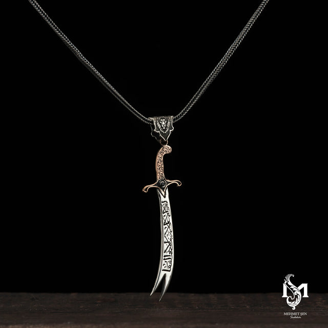 Sterling Silver Men's Pendant Necklace - Zulfiqar Sword Design