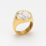 18K Gold Plated Howlite Ring - Chic Natural Stone Accent