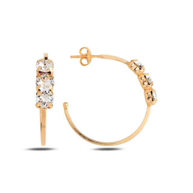 Sparkling Three-Stone Hoop Earrings - Elegant & Distinctive Design