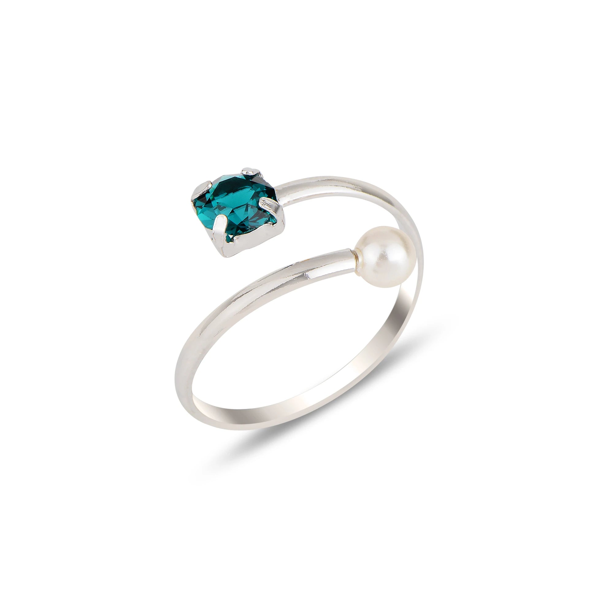 Rose Gold Plated Sterling Silver Ring - Modern Horizontal Swarovski Crystal
