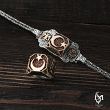 Sterling Silver Men's Moon Star Emblem Jewelry Set