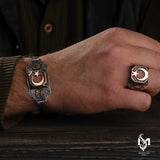 Sterling Silver Men's Moon Star Emblem Jewelry Set