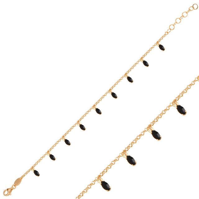 Sparkling Sterling Silver Marquise Crystal Dangle Bracelet