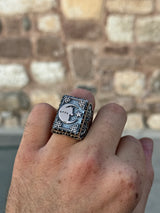 Sterling Silver Men's Ring - Emblematic Grey Wolf & Crescent Star