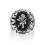 Sterling Silver Onyx Lion Ring - Majestic Statement Design