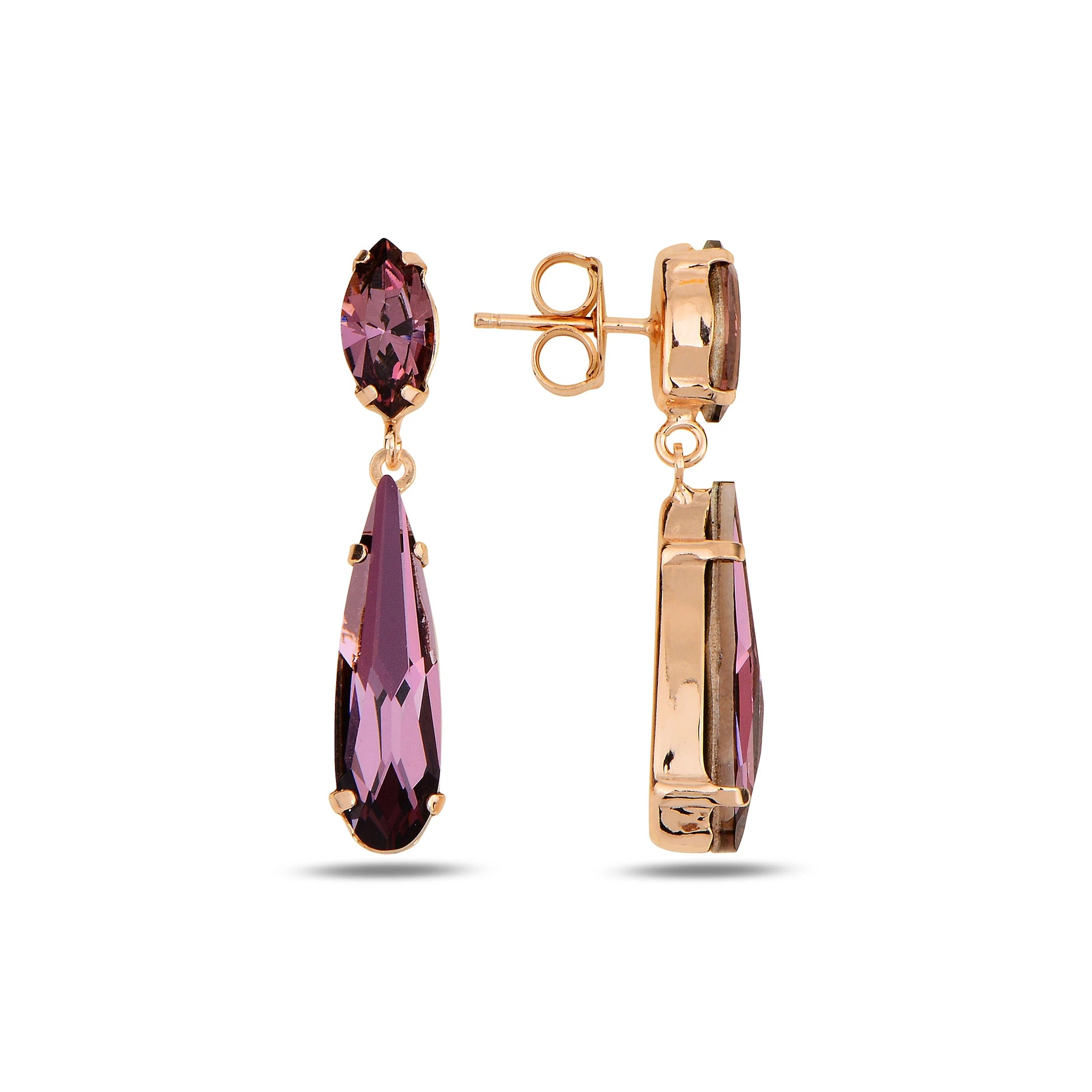 Pendientes colgantes de plata de ley chapados en oro rosa - Corte marquesa y pera