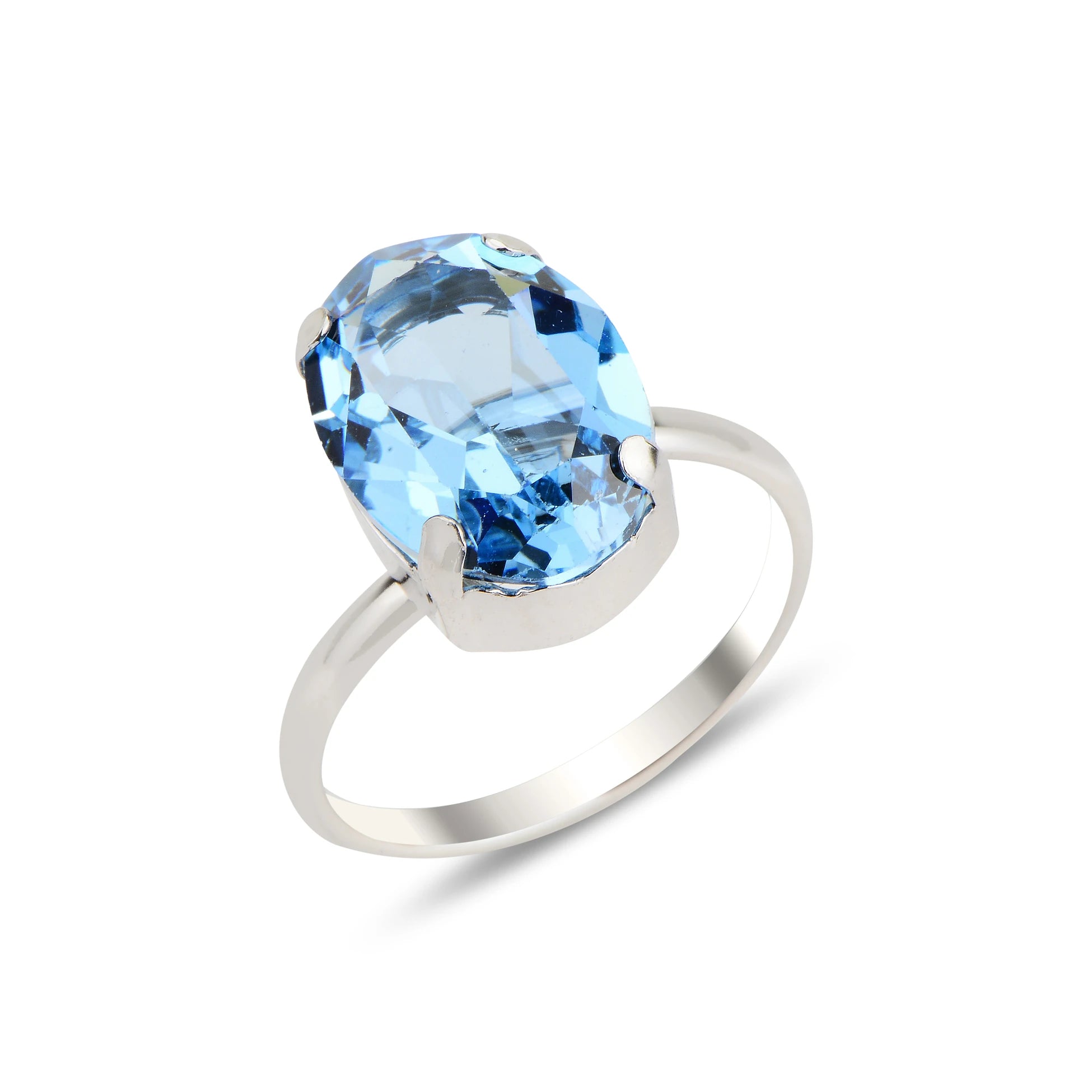 Sterling Silver Oval Swarovski Crystal Ring - Elegant Sparkle