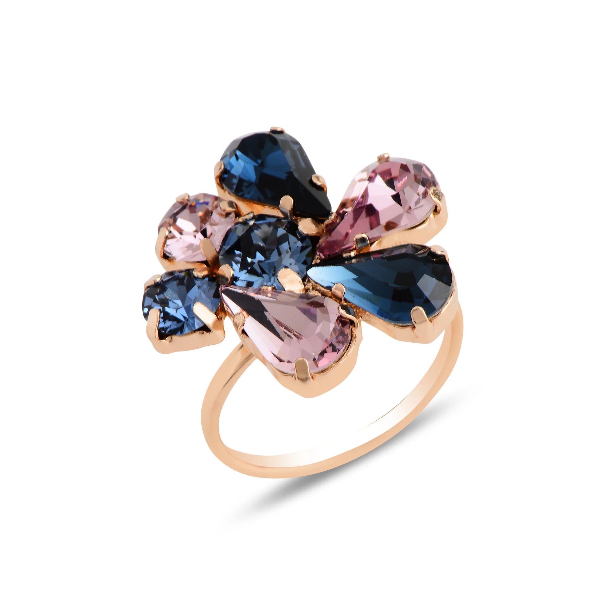 Blue Crystal Cocktail Ring - Ocean Hues Statement Piece