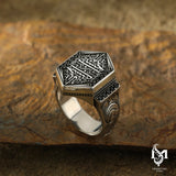 Men's Hexagonal Ring - Sterling Silver Divine Inscription