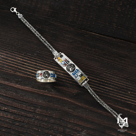 Sterling Silver Men's Grey Wolf Jewelry Set - Symbolic Strength & Style