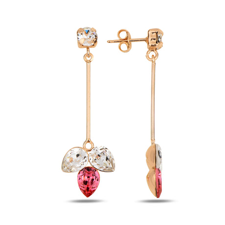 Rose Gold Sterling Silver Flora Long Earrings with Swarovski