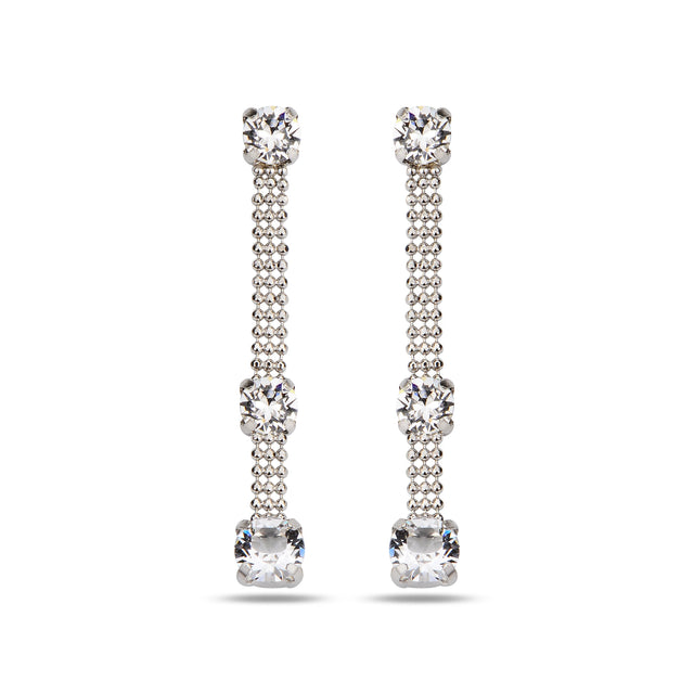 Rose Gold Plated Sterling Silver Long Chain Earrings - Solitaire Crystal