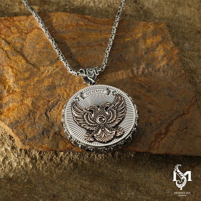 Men's Symbolic Medallion Necklace - Double-Headed Eagle Design