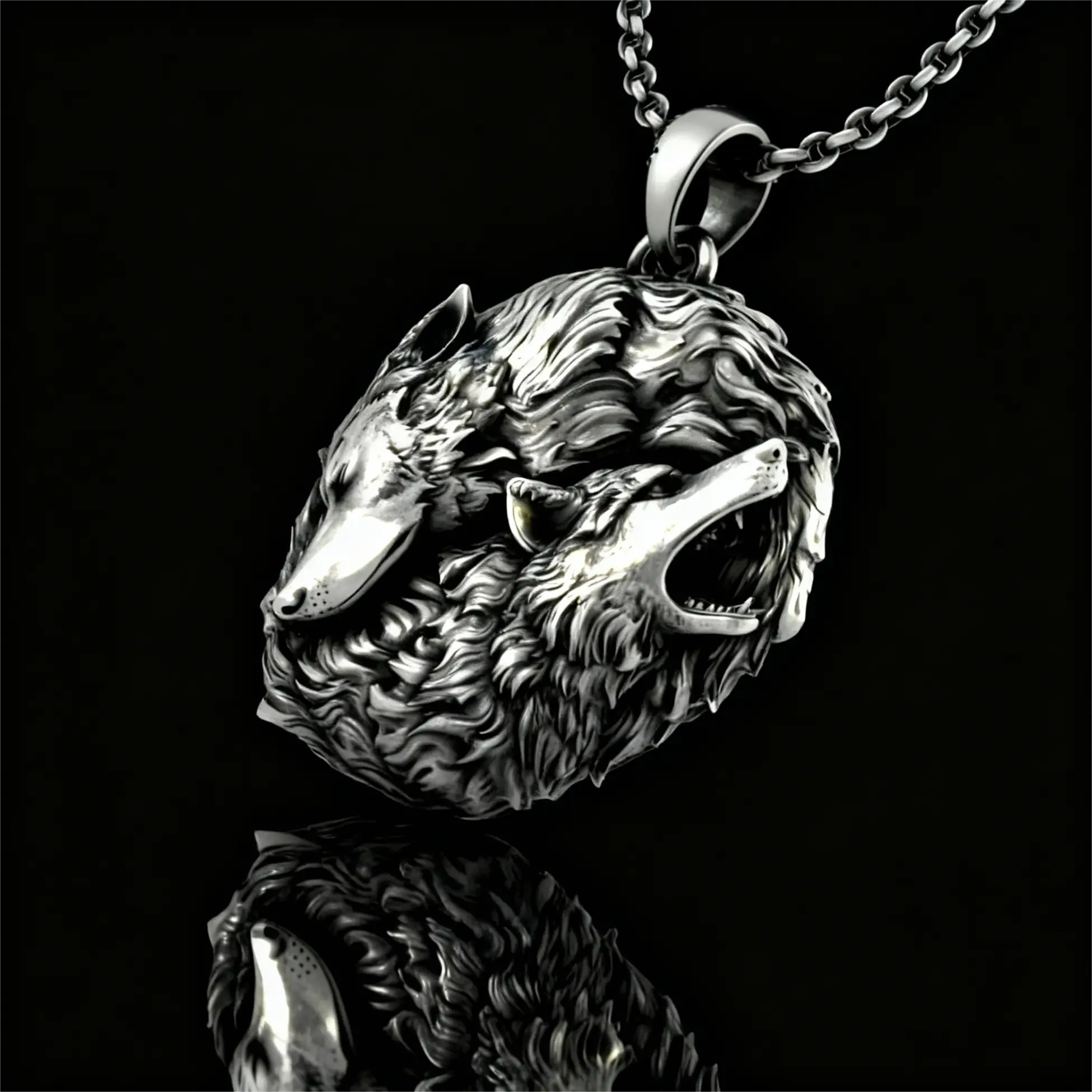 Premium Artisan Twin Wolf Necklace