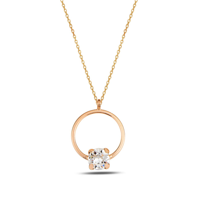 Rose Gold Plated Sterling Silver Mini Hoop Necklace - Swarovski Crystals