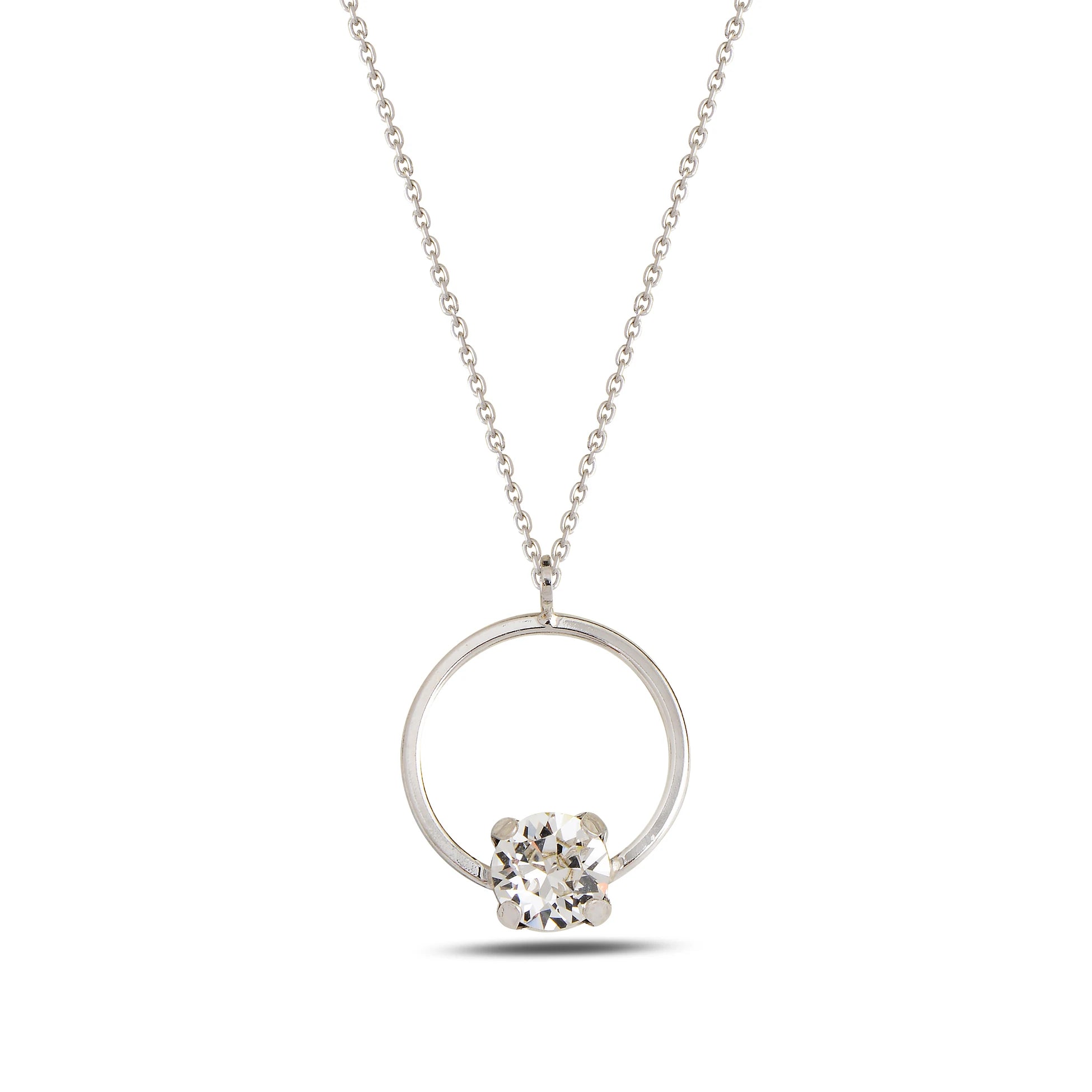 Rose Gold Plated Sterling Silver Mini Hoop Necklace - Swarovski Crystals