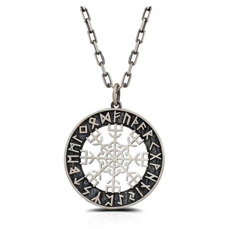 Sterling Silver Vegvisir Rune Necklace - Viking Compass Amulet
