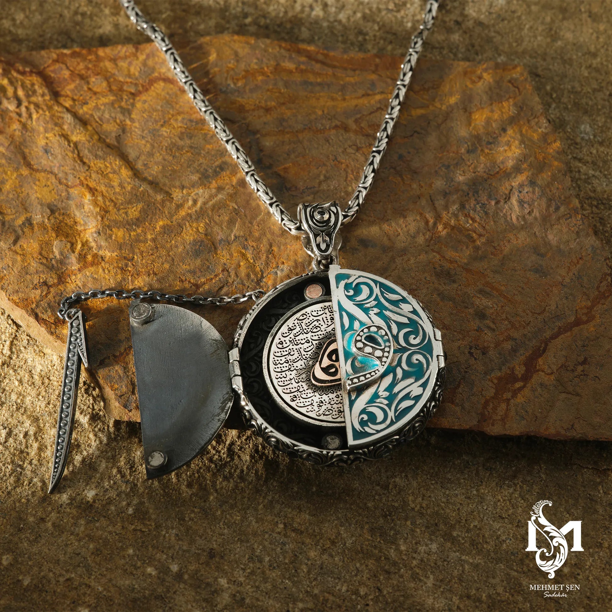 Collana con Medaglione Elif Vav in Argento Sterling - Calligrafia Simbolica