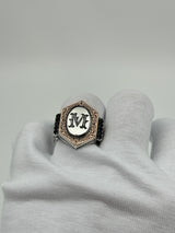 Sterling Silver Men's Hexagonal Ring - Engraved Initial Design