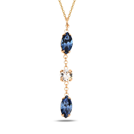 Sterling Silver Marquise Swarovski Crystal Three Stone Dangle Necklace