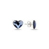 Rhodium Plated Sterling Silver Heart Earrings - Bezel Set Swarovski Crystal