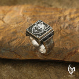 Men's Ring - Iconic Grey Wolf & Ancient Turkic Script Design