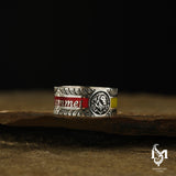 Distinctive Yellow & Red Enamel Wedding Band Ring