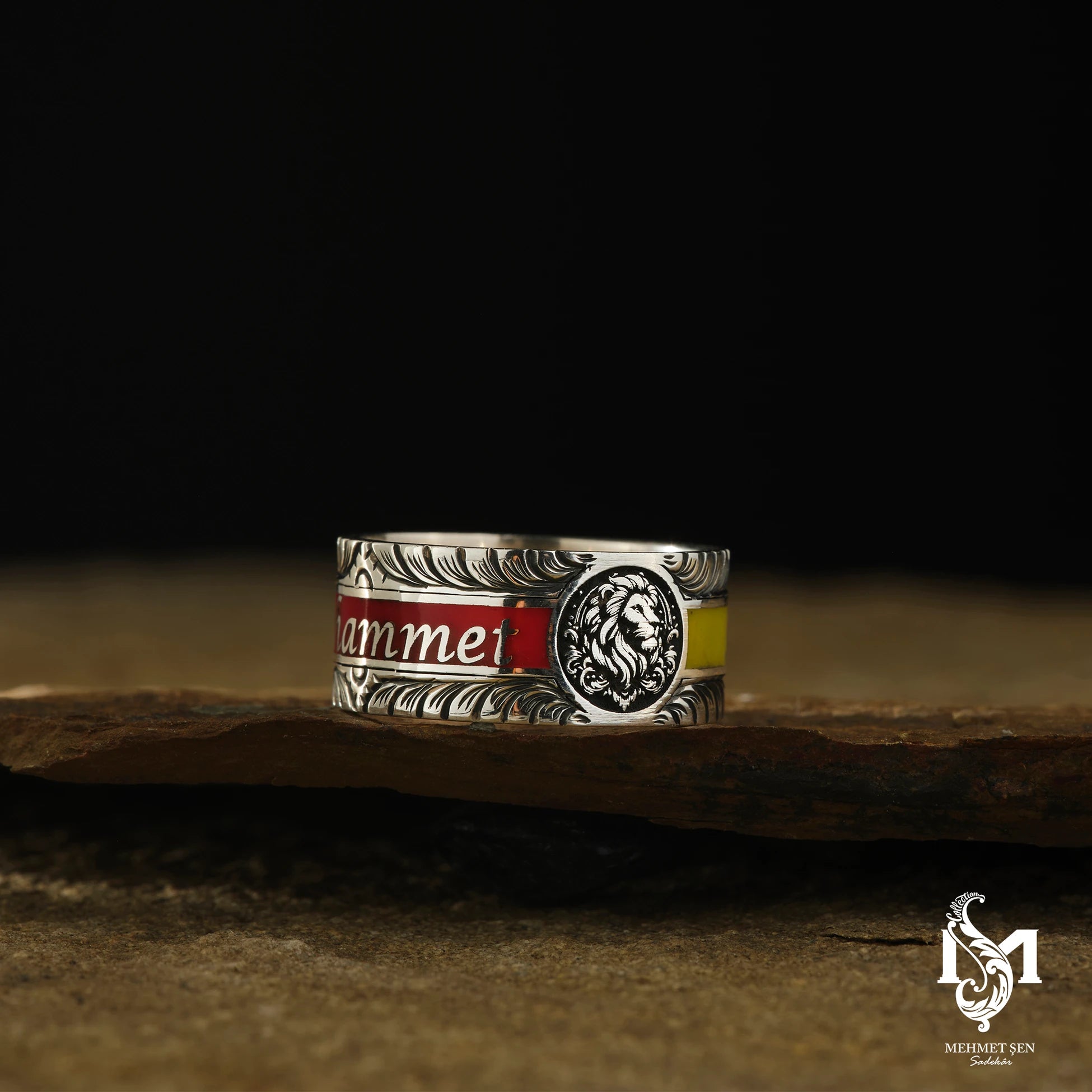 Distinctive Yellow & Red Enamel Wedding Band Ring