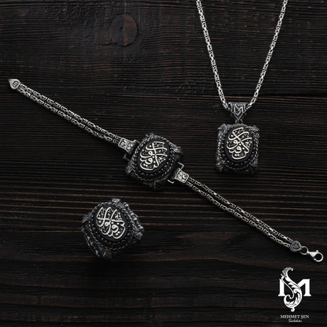 Sterling Silver Men's Set - "Kun Fe Yekun" Divine Inscription Jewelry