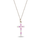 Sterling Silver Minimalist Cross Necklace - Bezel Set Swarovski