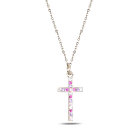 Sterling Silver Minimalist Cross Necklace - Bezel Set Swarovski