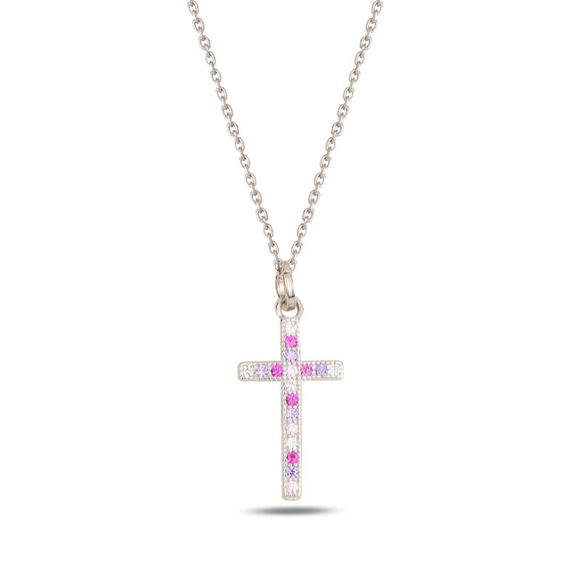 Sterling Silver Minimalist Cross Necklace - Bezel Set Swarovski