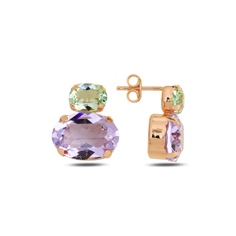 Sterling Silver Swarovski Crystal Double Earrings - Rose Gold Plated