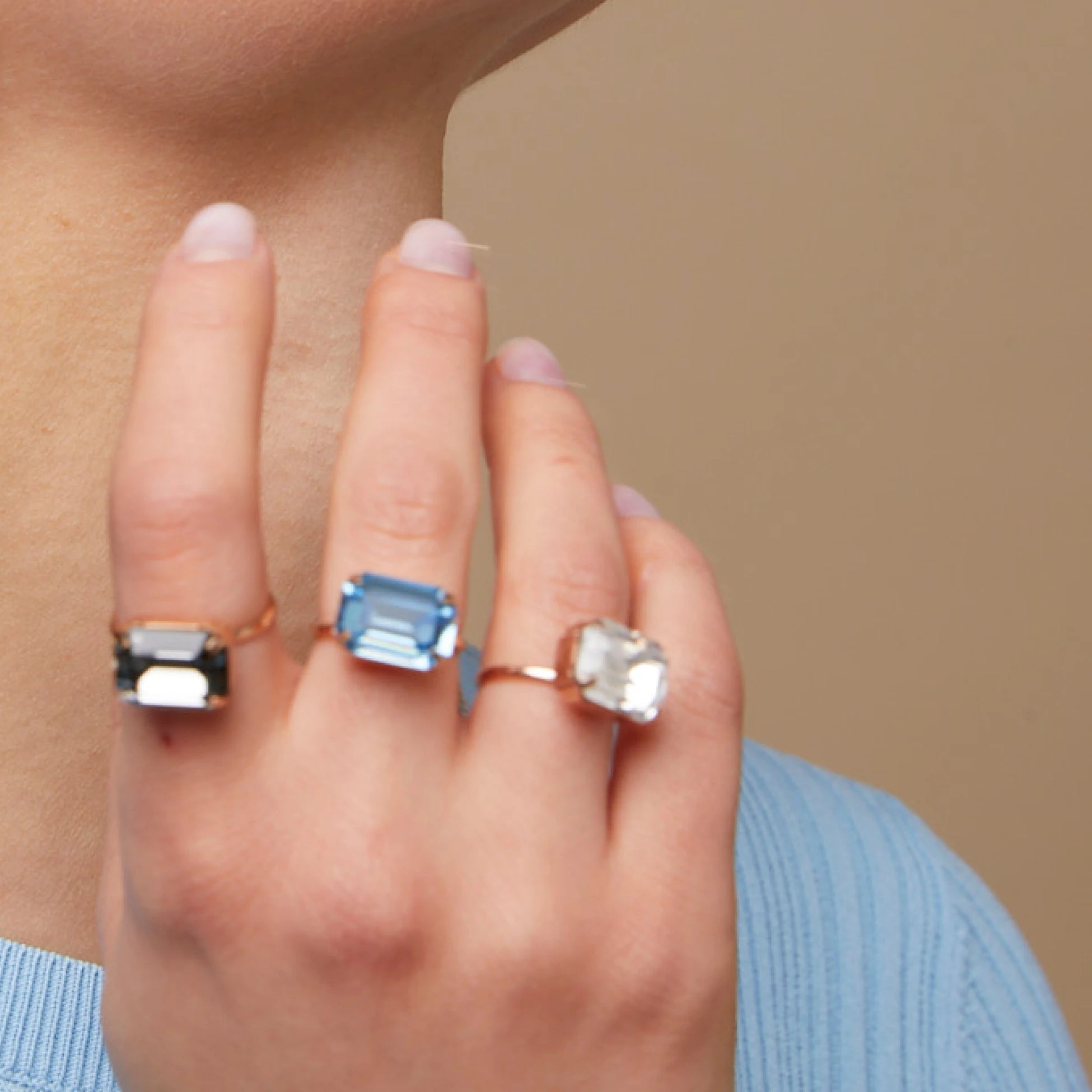 Emerald-Cut Crystal Cocktail Ring - Modern Oval Statement