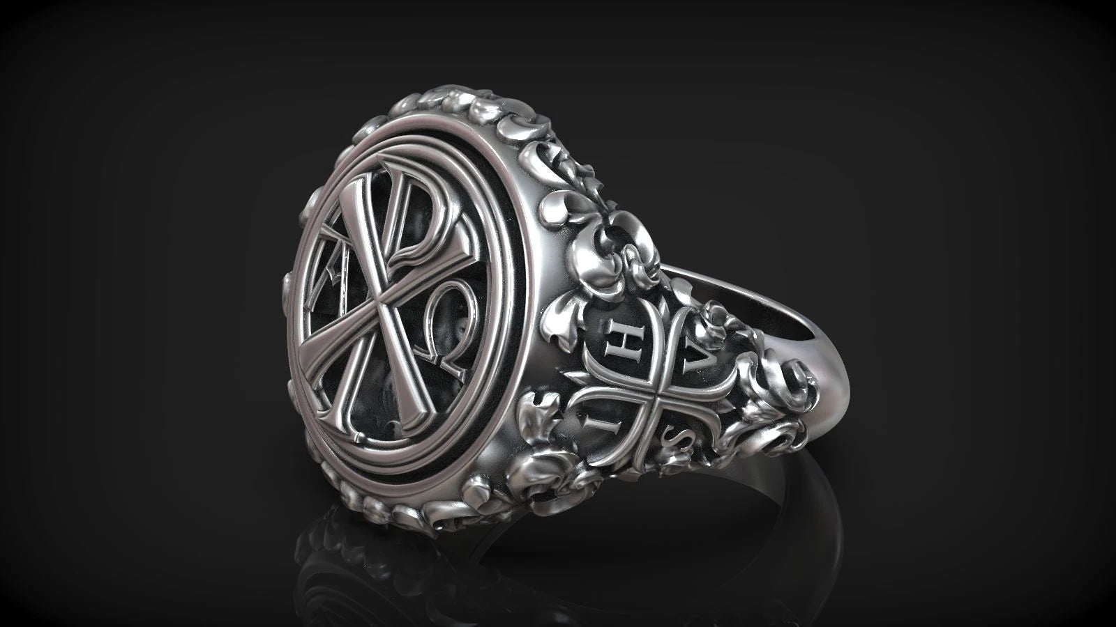 Premium Chi Rho Religious Symbol Ring