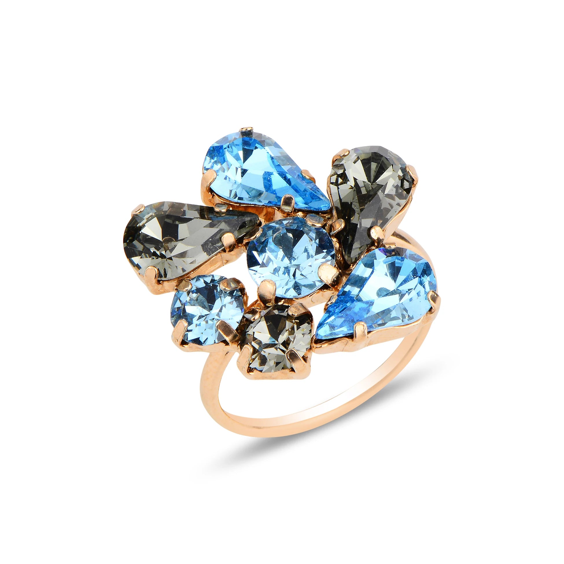 Blue Crystal Cocktail Ring - Ocean Hues Statement Piece